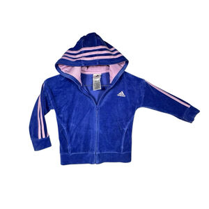 Adidas Girls Youth Pink Striped Full Zip Track Hoodie Sweatshirt Size 4